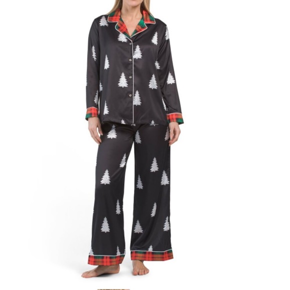 Dalia Macphee Women’s 2 Pc Pajama Set New Christmas Trees Tartan Plaid Sz L
